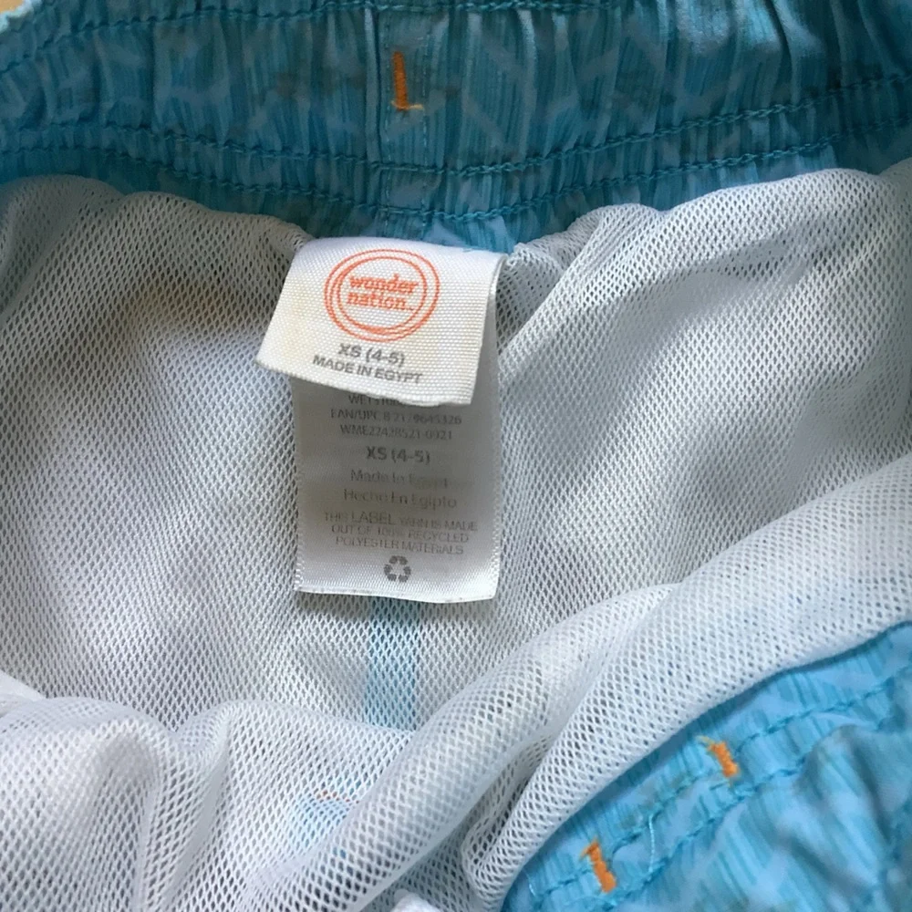 Blue and Orange Patterned Swim Trunk Shorts
